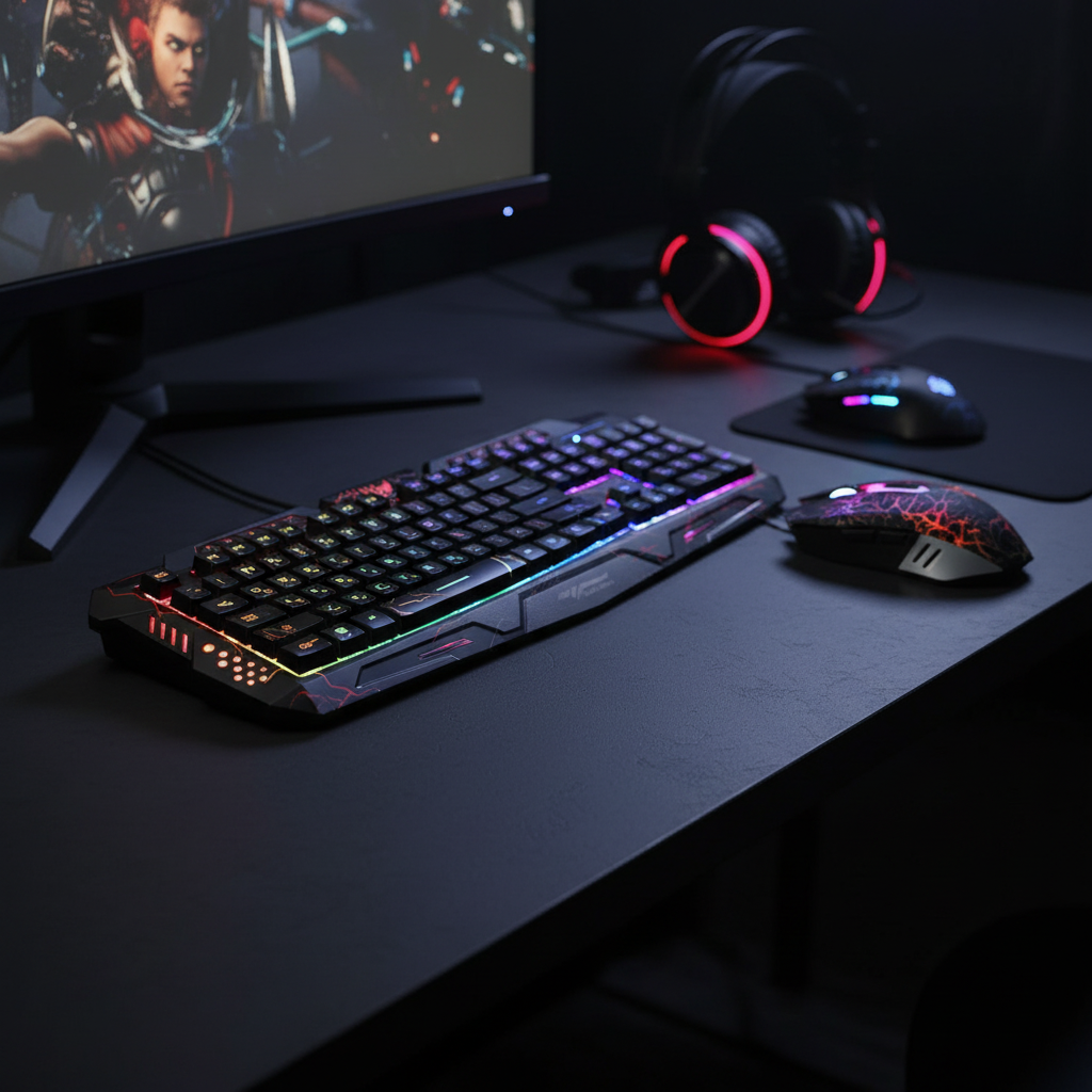 RGB Backlit Wired Gaming Keyboard & Mouse Combo